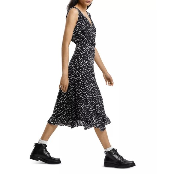 Sleeveless Black & White Polka Dot Maxi Dress Size 14 Flowy Elegant Timeless - Picture 2 of 9